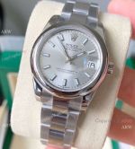 Swiss Copy Rolex 31mm Datejust Smooth Bezel Silver Dial Oyster Bracelet